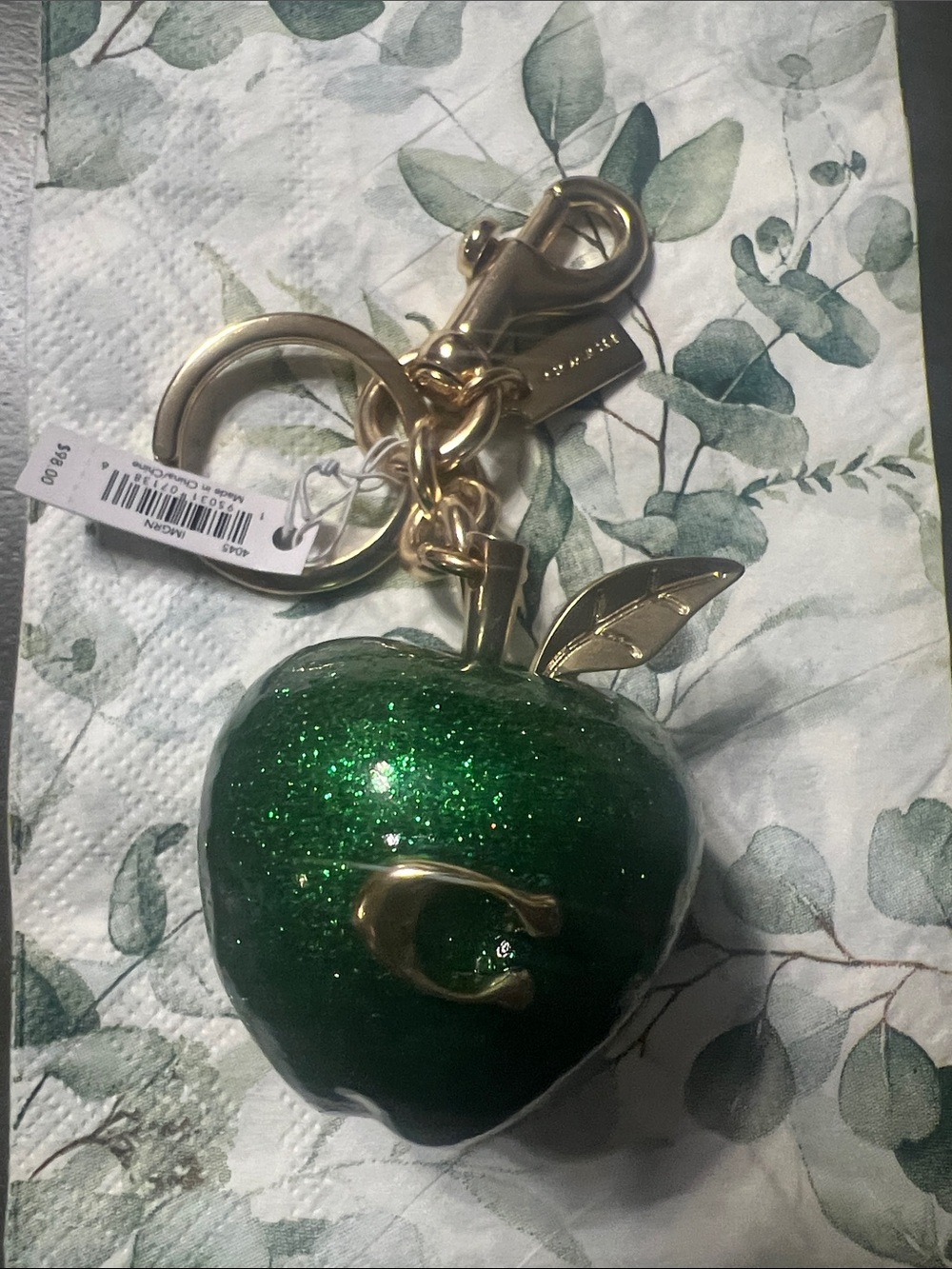 Coach Green Glitter Apple Keychain Card Holder. Rare find.